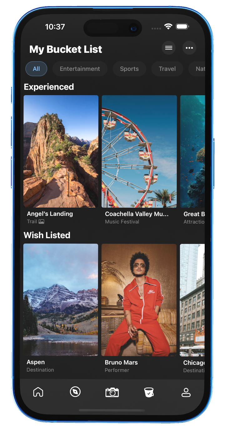 Echo bucket list screen